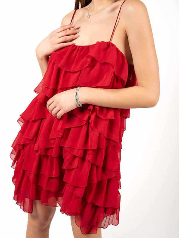 Abito Mini in Chiffon Rosso da donna Miss love