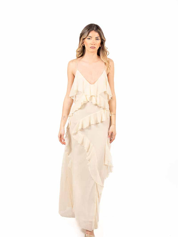 Abito Lungo in Chiffon Panna da donna Miss love