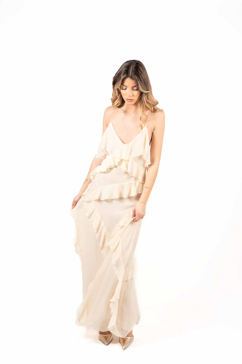 Abito Lungo in Chiffon Panna donna Miss love - 4