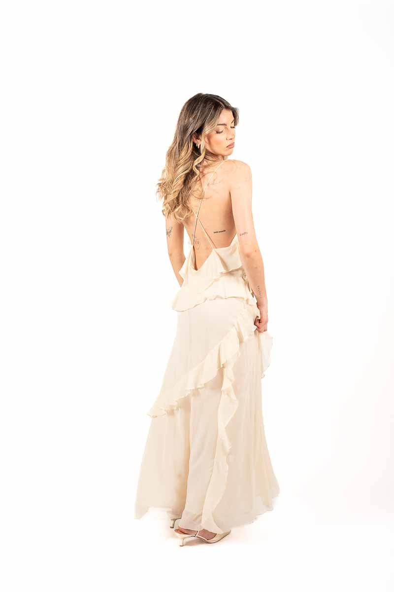 Abito Lungo in Chiffon Panna donna Miss love - 5