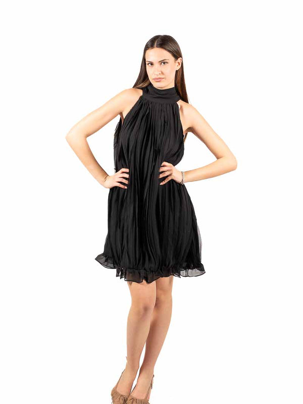Abito Corto in Chiffon Plissé Nero da donna Miss love