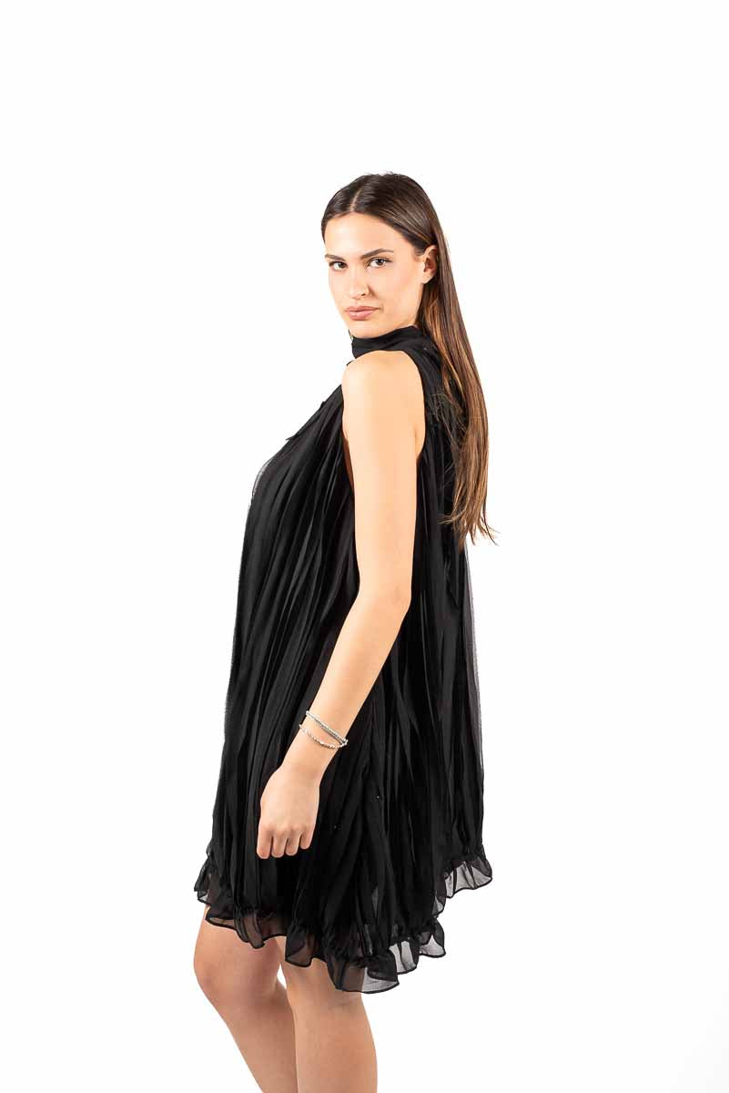 Abito Corto in Chiffon Plissé Nero donna Miss love - 3