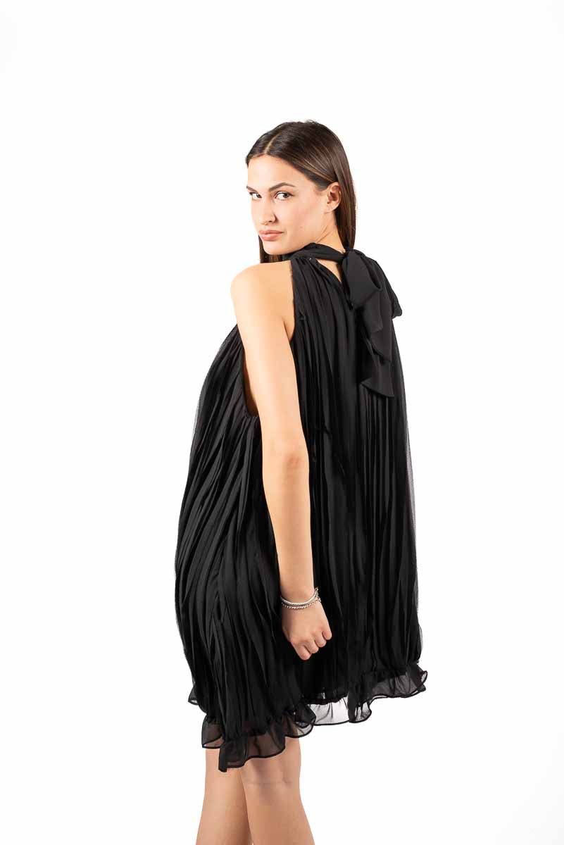 Abito Corto in Chiffon Plissé Nero donna Miss love - 4