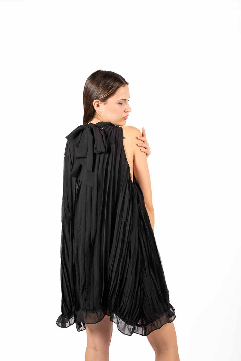 Abito Corto in Chiffon Plissé Nero donna Miss love - 5