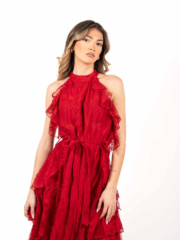 Abito Lungo in Pizzo Rosso da donna Miss love