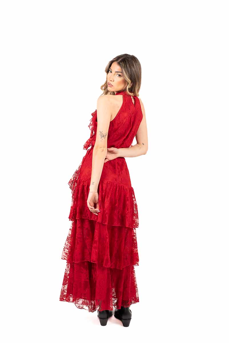 Abito Lungo in Pizzo Rosso donna Miss love - 5