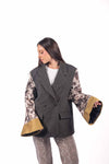Blazer Patchwork Grigio con Maniche Floreali donna Tensione in - 6