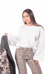 Maglia Bianca Oversize con Taschino e Borchie Gioiello donna Tensione in - 1
