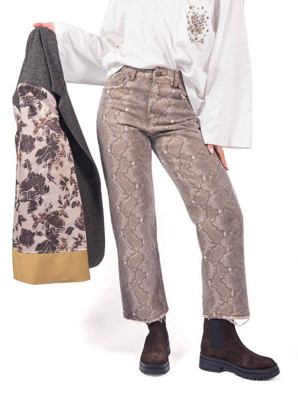 Jeans Straight Fit Stampa Pitonata da donna Tensione in