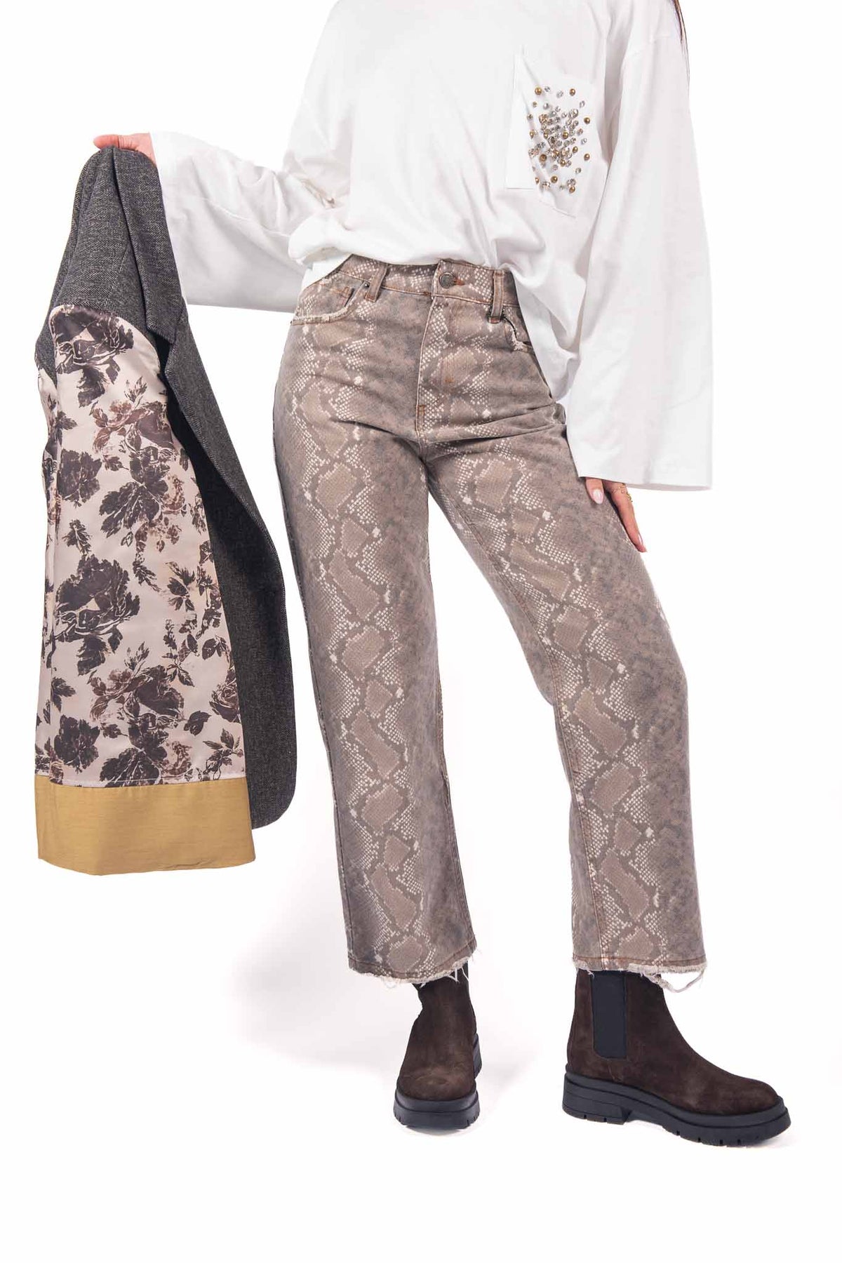 Jeans Straight Fit Stampa Pitonata donna Tensione in - 1