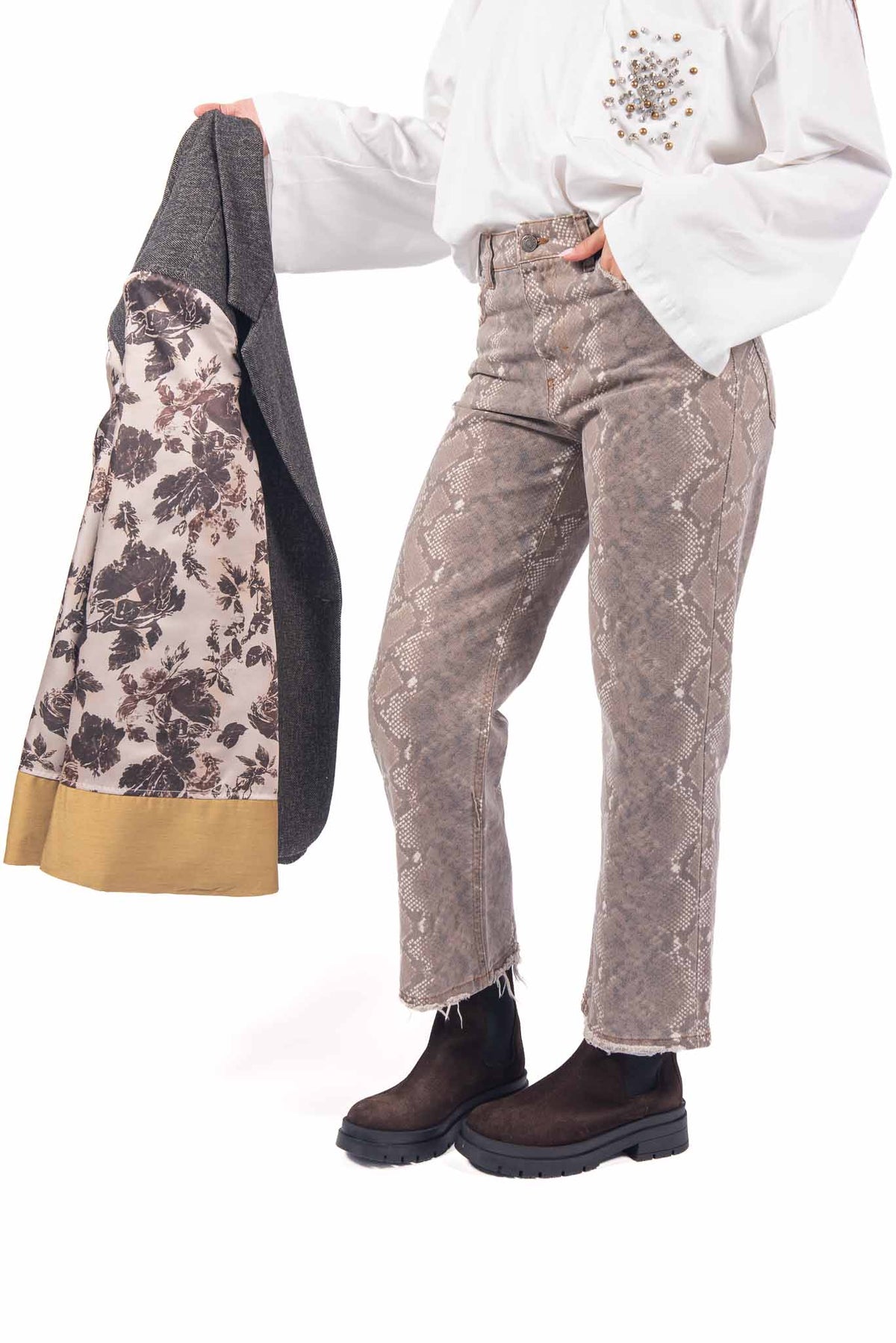 Jeans Straight Fit Stampa Pitonata donna Tensione in - 2