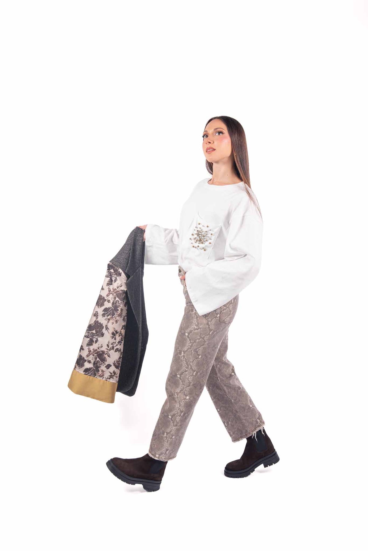Jeans Straight Fit Stampa Pitonata donna Tensione in - 4