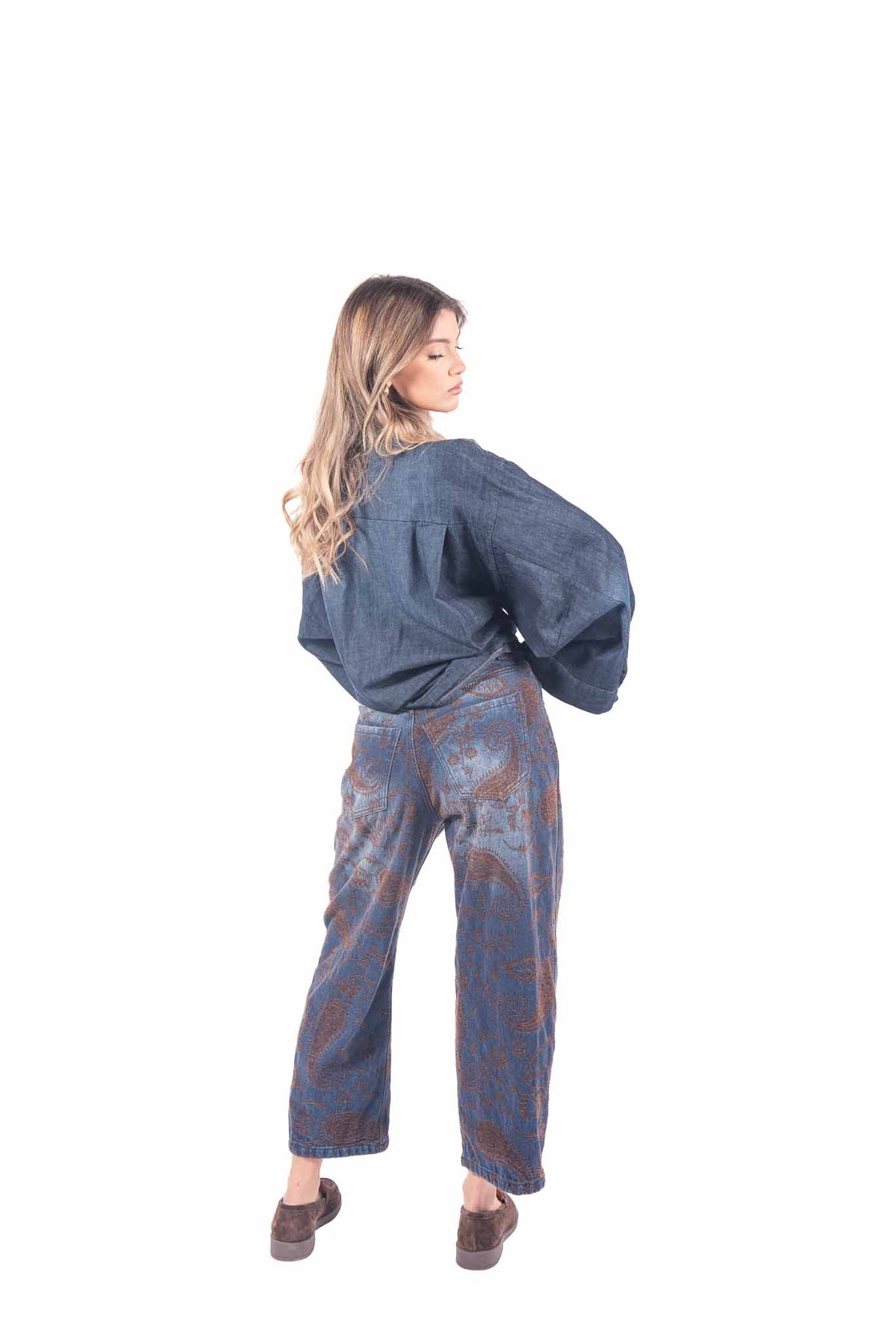 Jeans Wide Leg Stampati Paisley con Cintura donna Tensione in - 5
