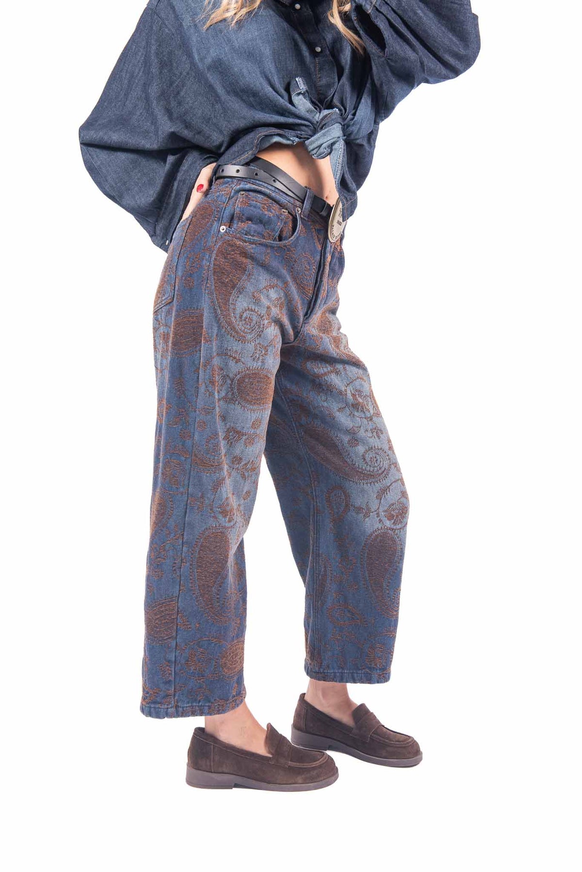 Jeans Wide Leg Stampati Paisley con Cintura donna Tensione in - 2