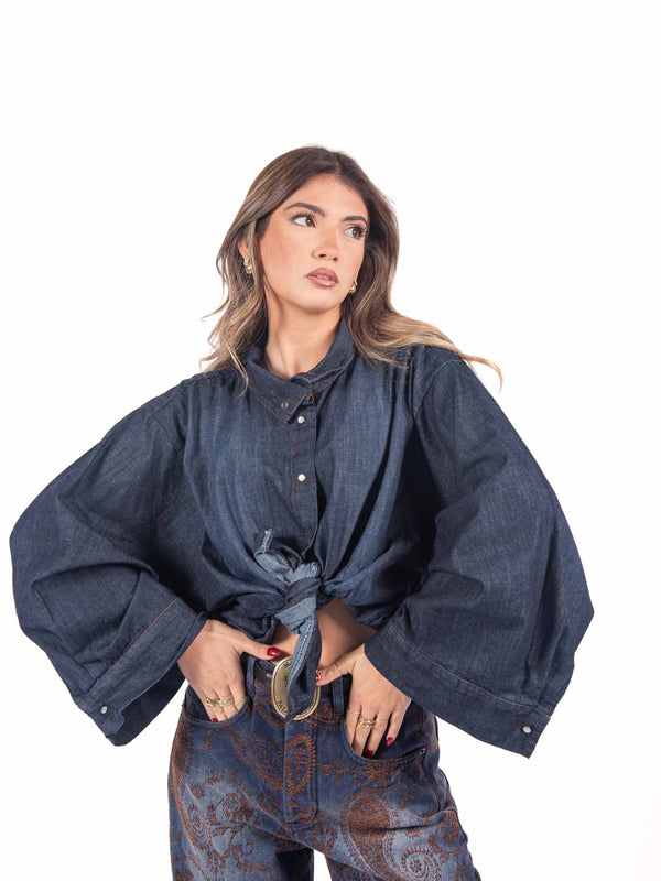 Camicia Oversize in Denim Scuro da donna Tensione in