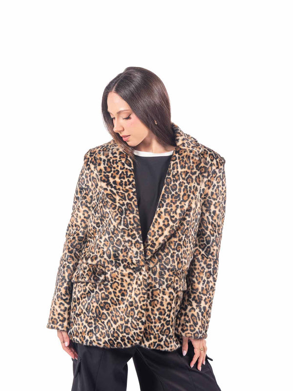 Blazer in Ecopelliccia Leopardata da donna Tensione in