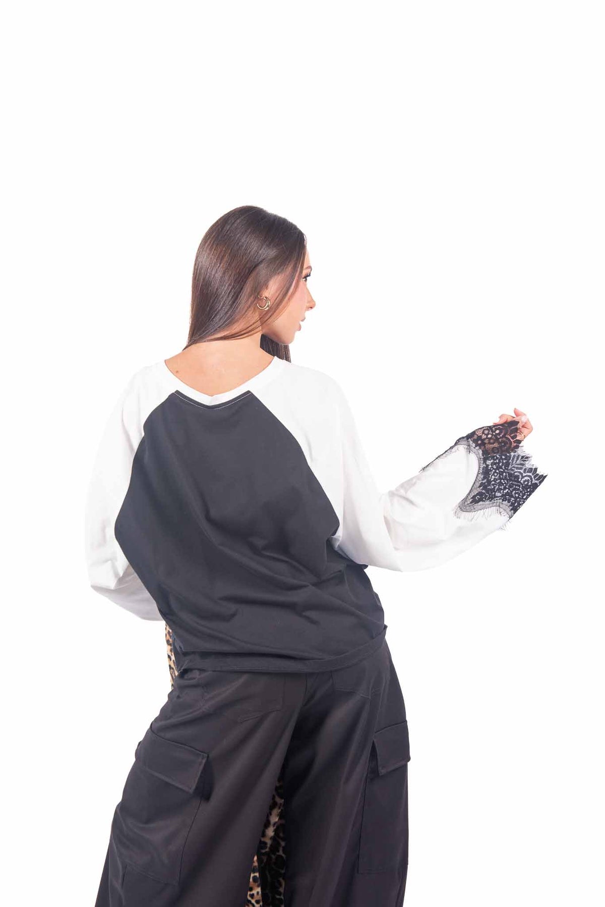 Maglia Raglan Bicolore con Pizzo donna Tensione in - 5