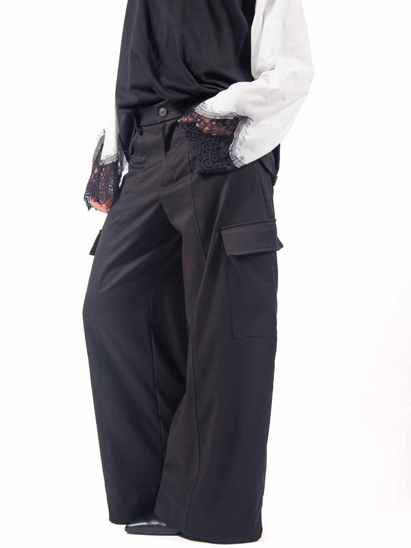 Pantaloni Cargo Wide-Leg Neri da donna Tensione in