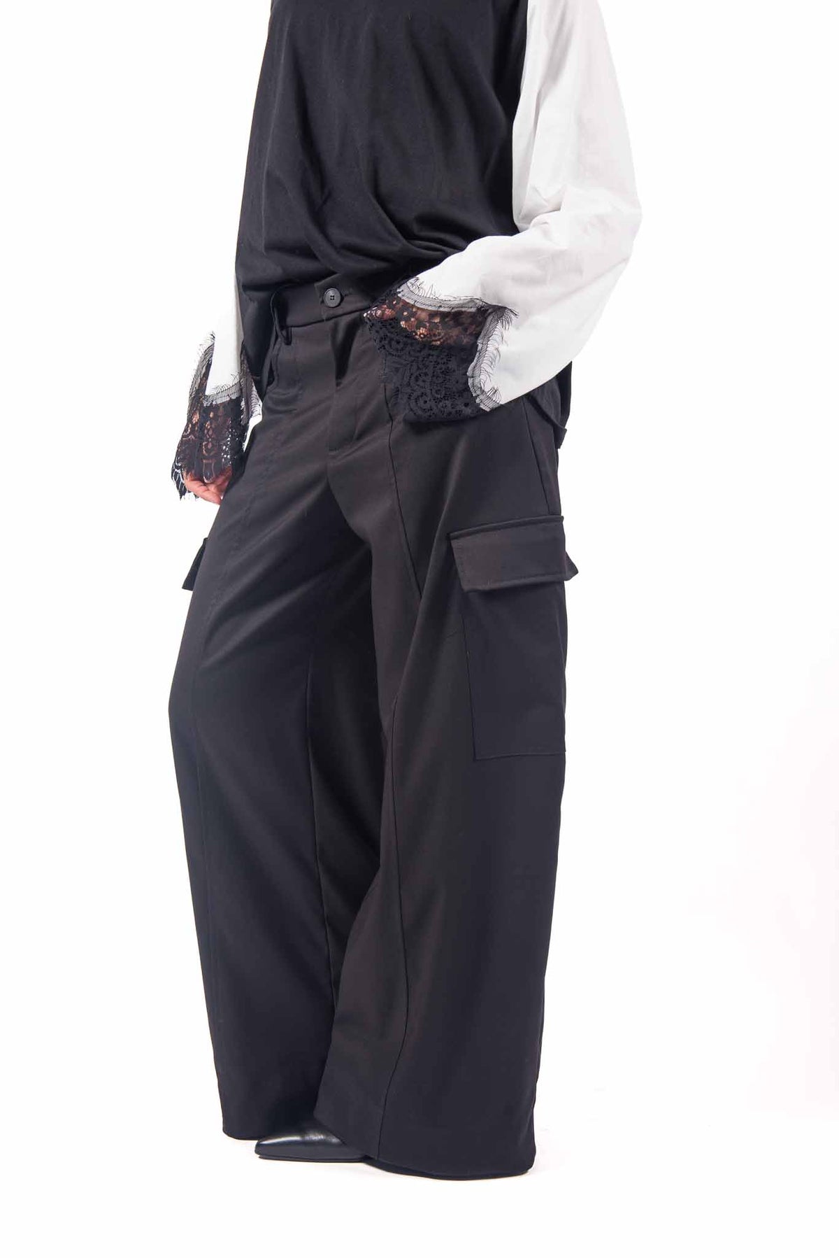 Pantaloni Cargo Wide-Leg Neri donna Tensione in - 1
