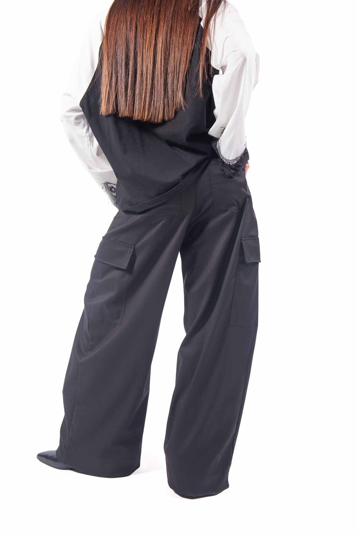 Pantaloni Cargo Wide-Leg Neri donna Tensione in - 2