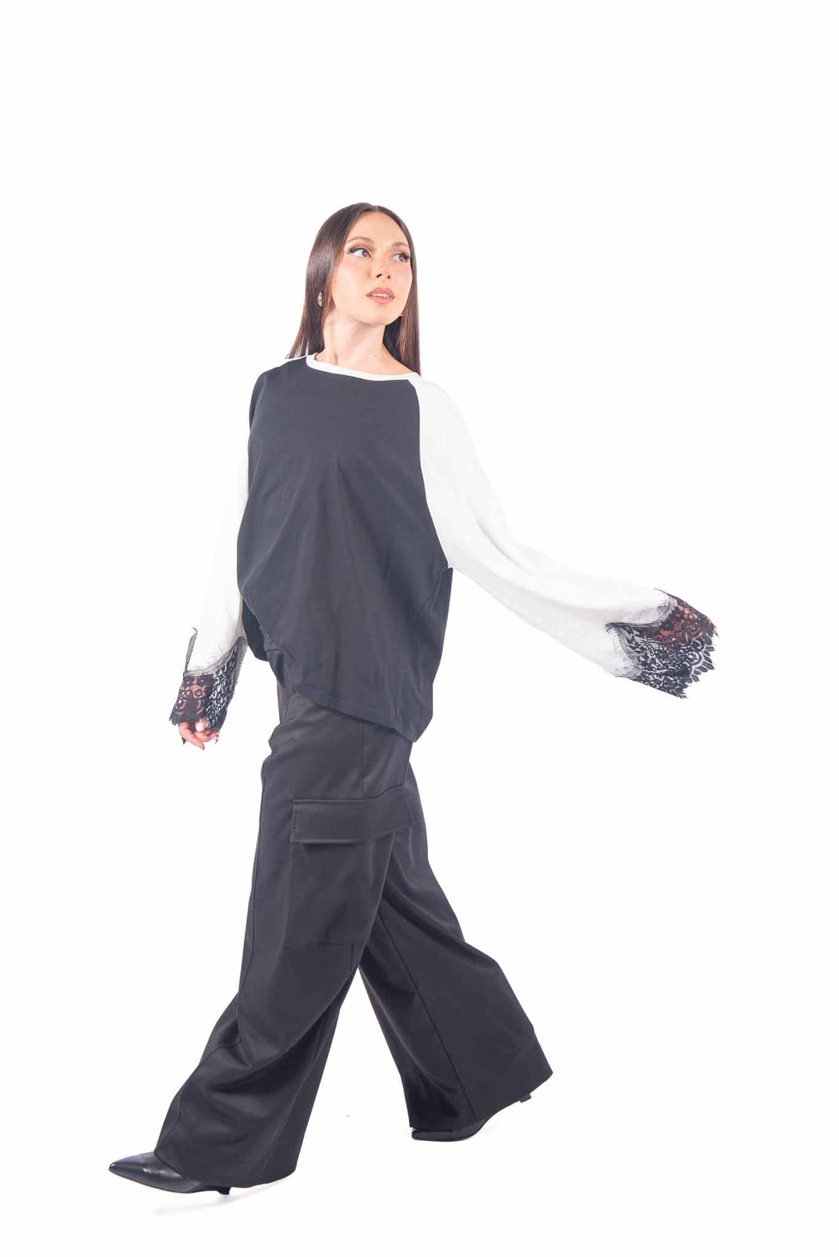 Maglia Raglan Bicolore con Pizzo donna Tensione in - 2