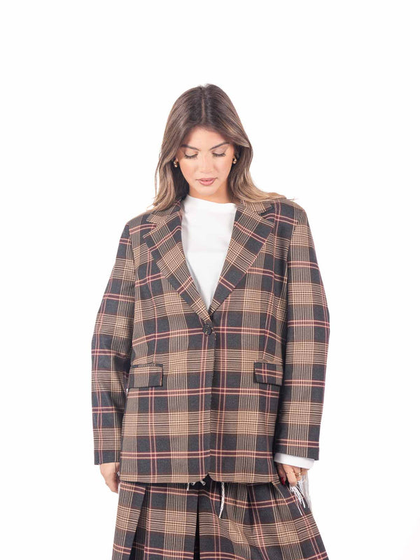 Blazer Sartoriale a Quadri Tartan da donna Tensione in