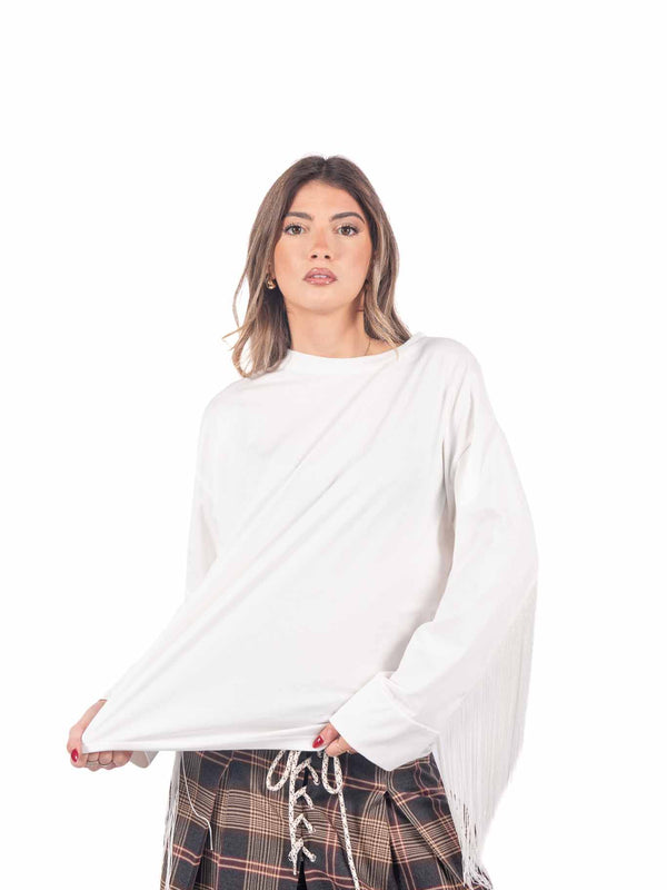 Maglia Panna a Maniche Lunghe con Frange da donna Tensione in