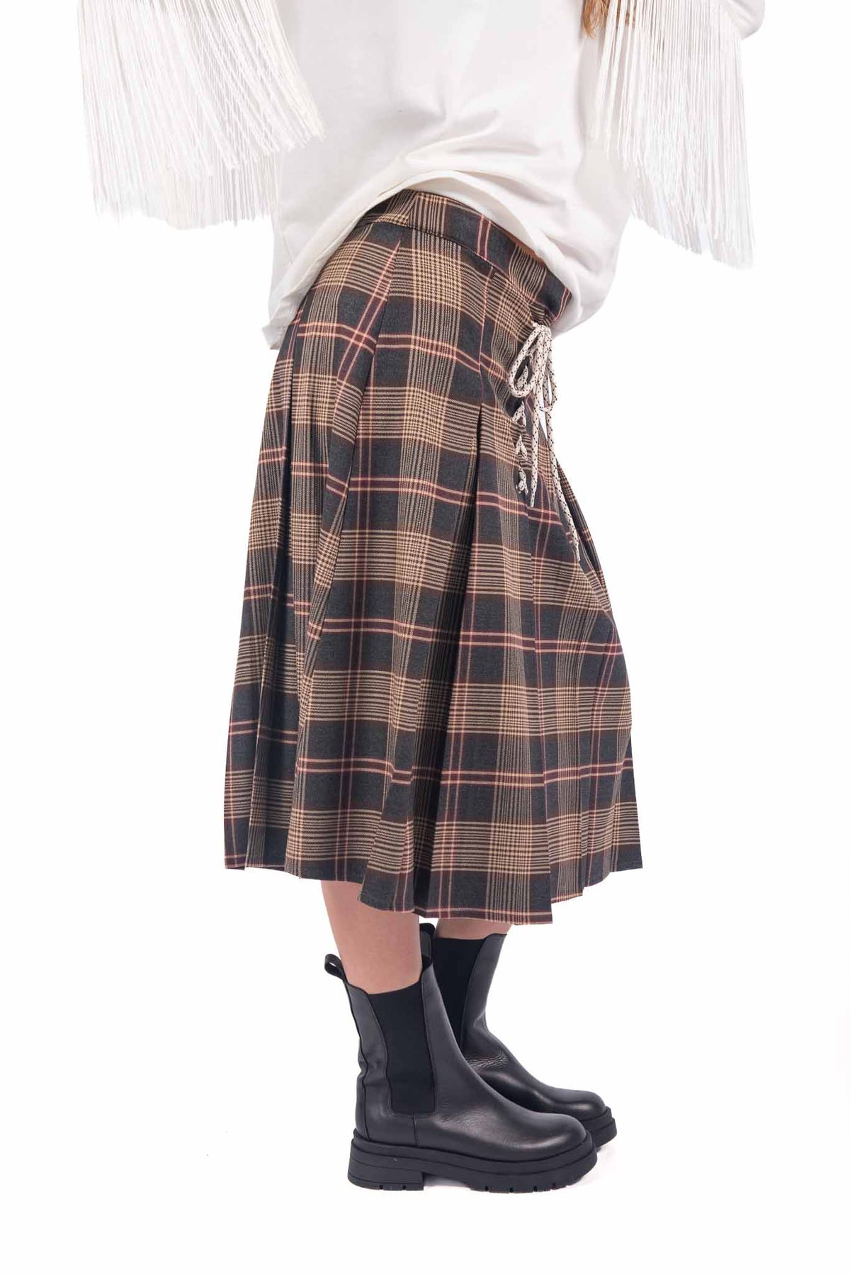 Gonna Corta a Quadri Tartan con Stringa donna Tensione in - 2