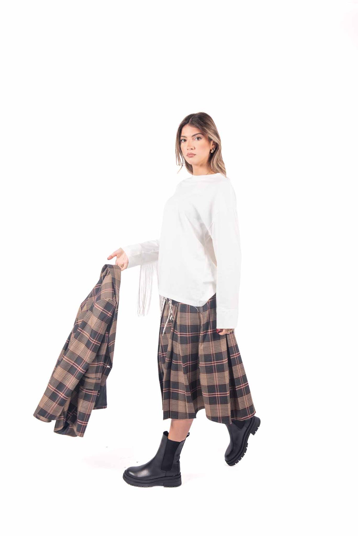 Gonna Corta a Quadri Tartan con Stringa donna Tensione in - 5