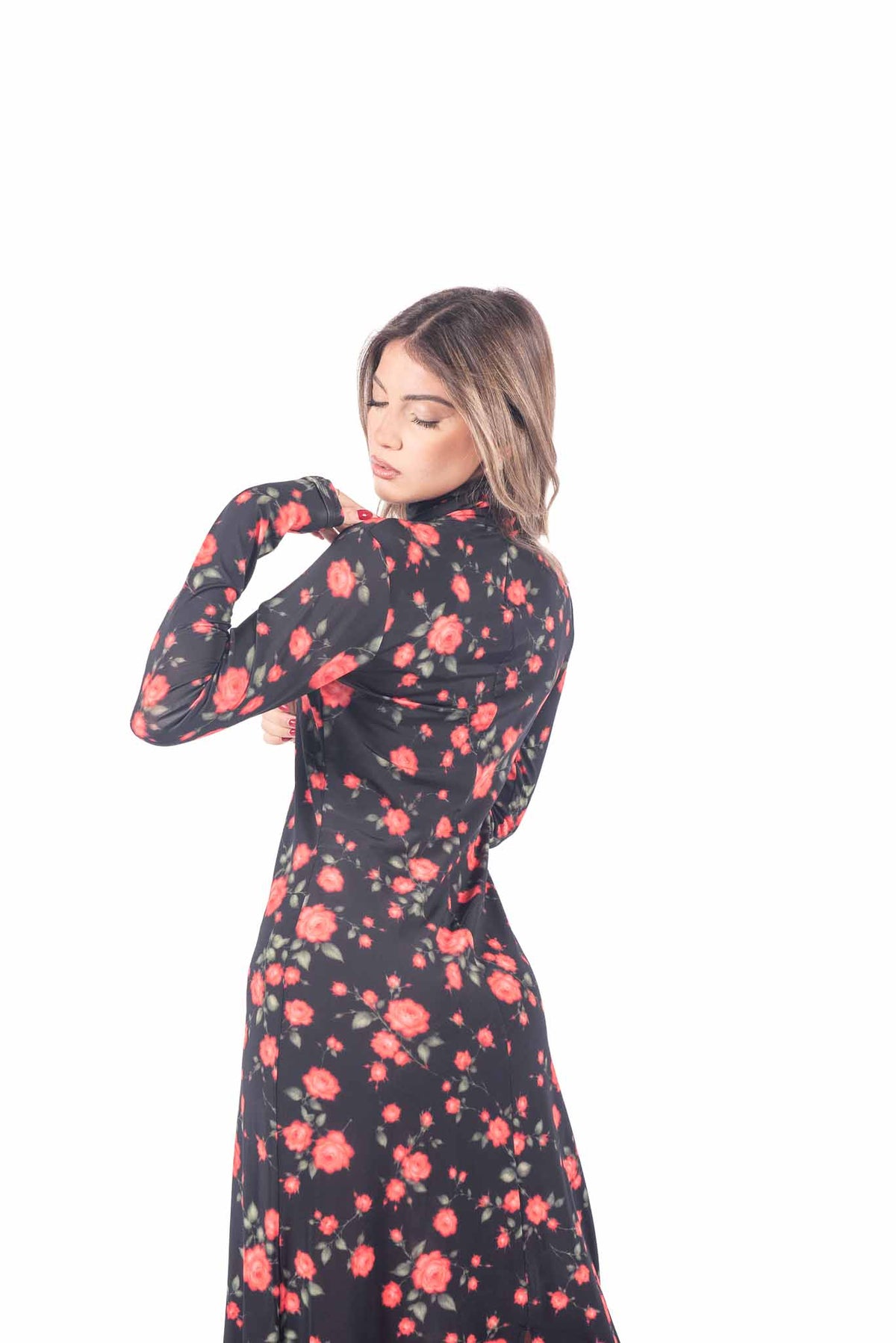 Abito Lungo Nero con Stampa Floreale donna Tensione in - 5