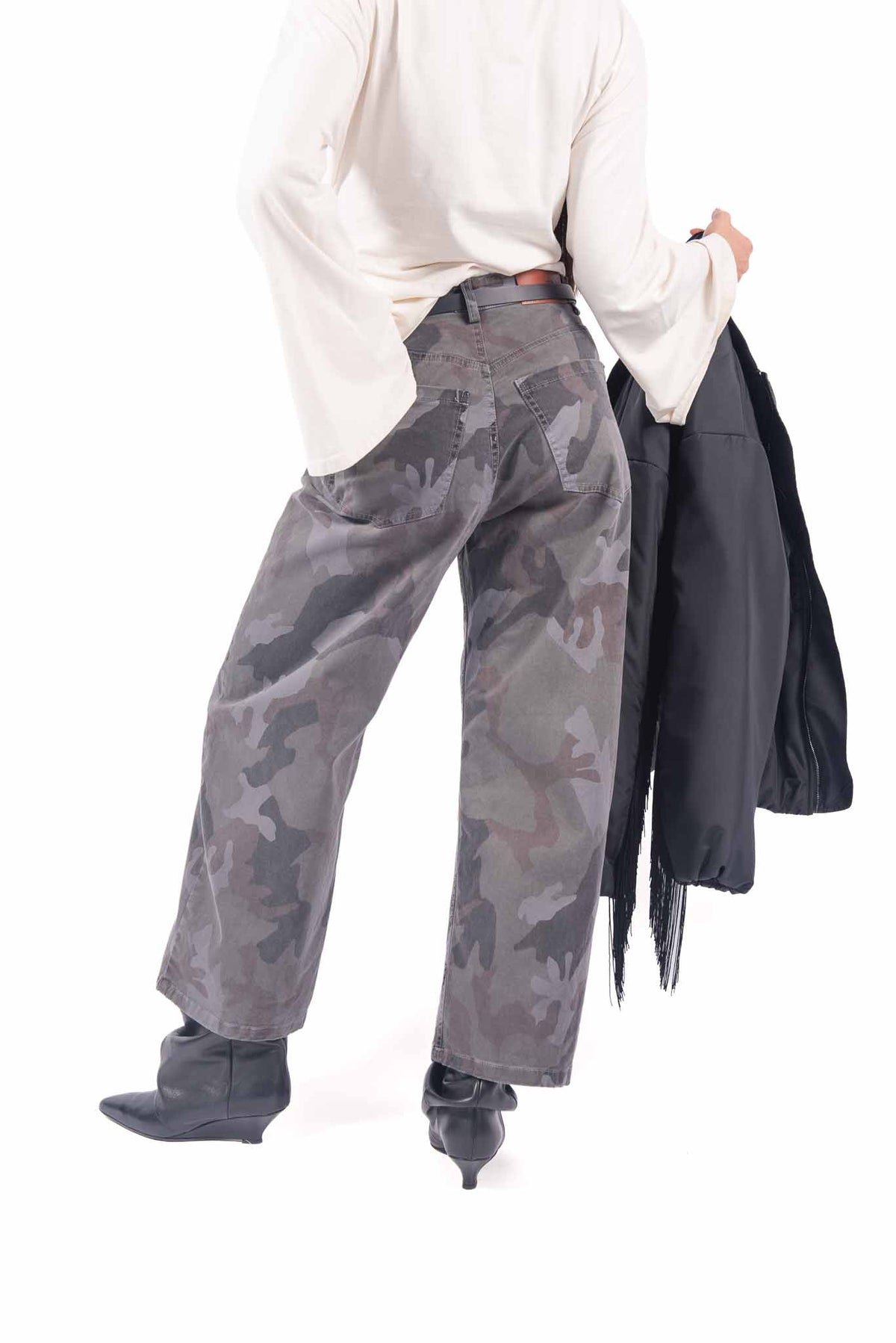 Pantaloni Palazzo Grigi Stampa Camouflage donna Tensione in - 3