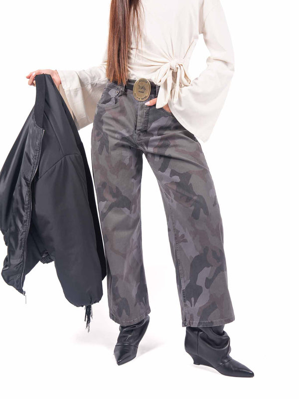 Pantaloni Palazzo Grigi Stampa Camouflage da donna Tensione in