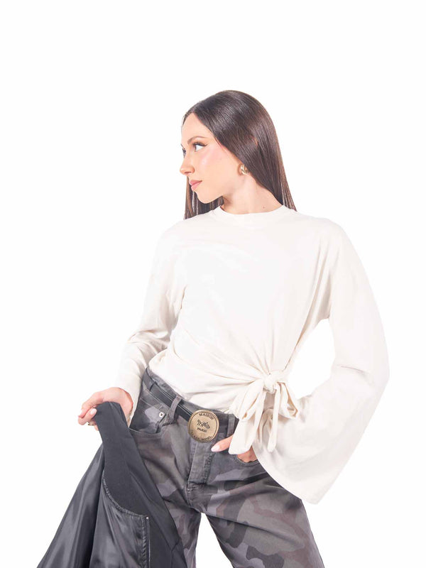 Maglia Maniche Lunghe Panna con Nodi da donna Tensione in