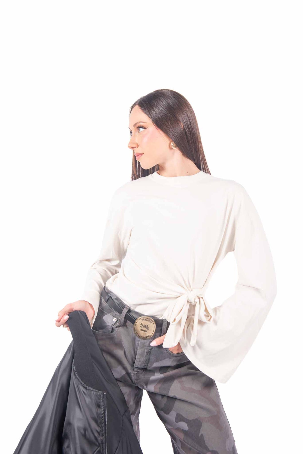 Maglia Maniche Lunghe Panna con Nodi donna Tensione in - 1