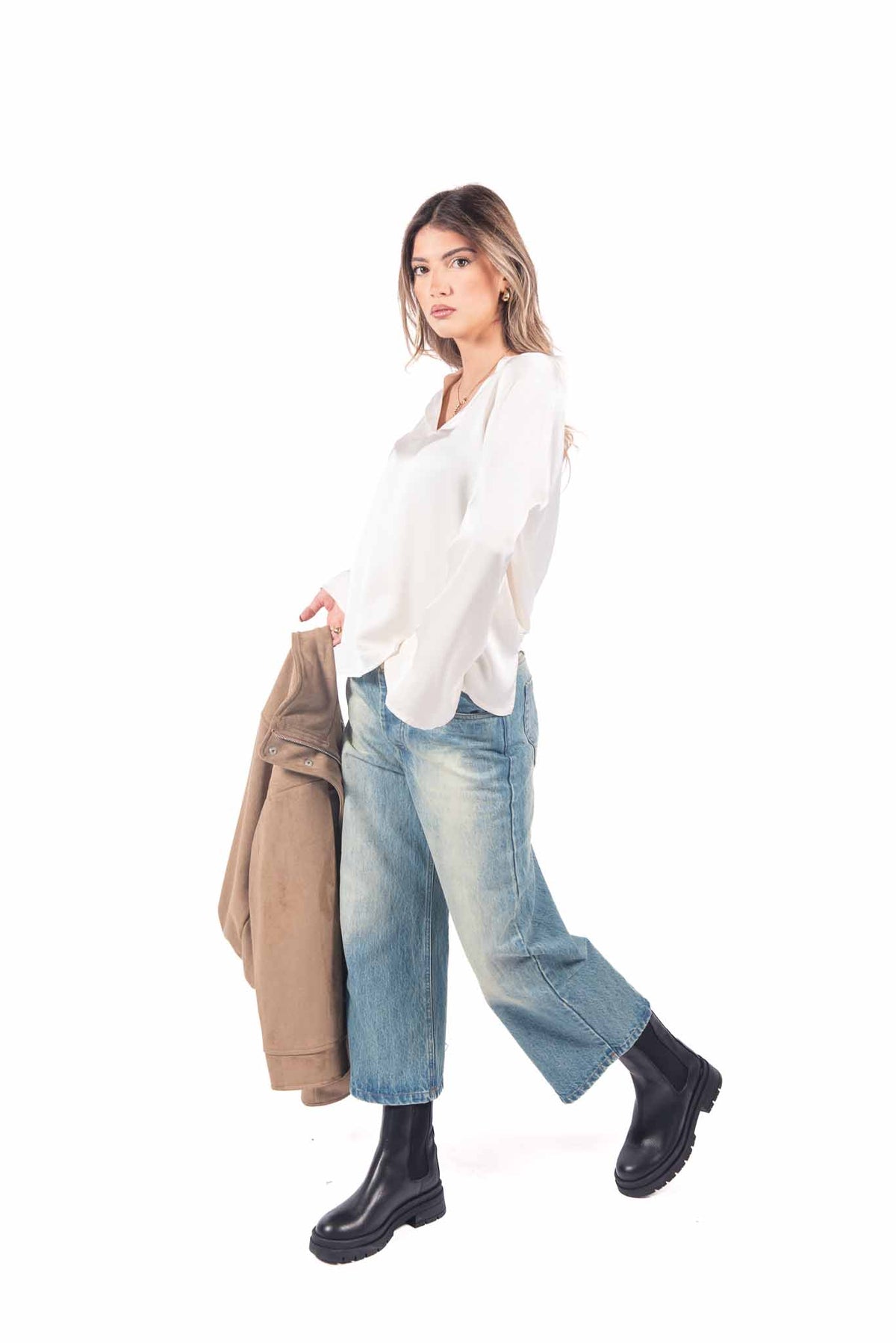 Blusa in Satin Panna con Scollo a V donna Tensione in - 2