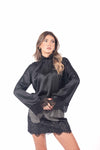 Blusa Nera in Satin con Pizzo donna Tensione in - 3