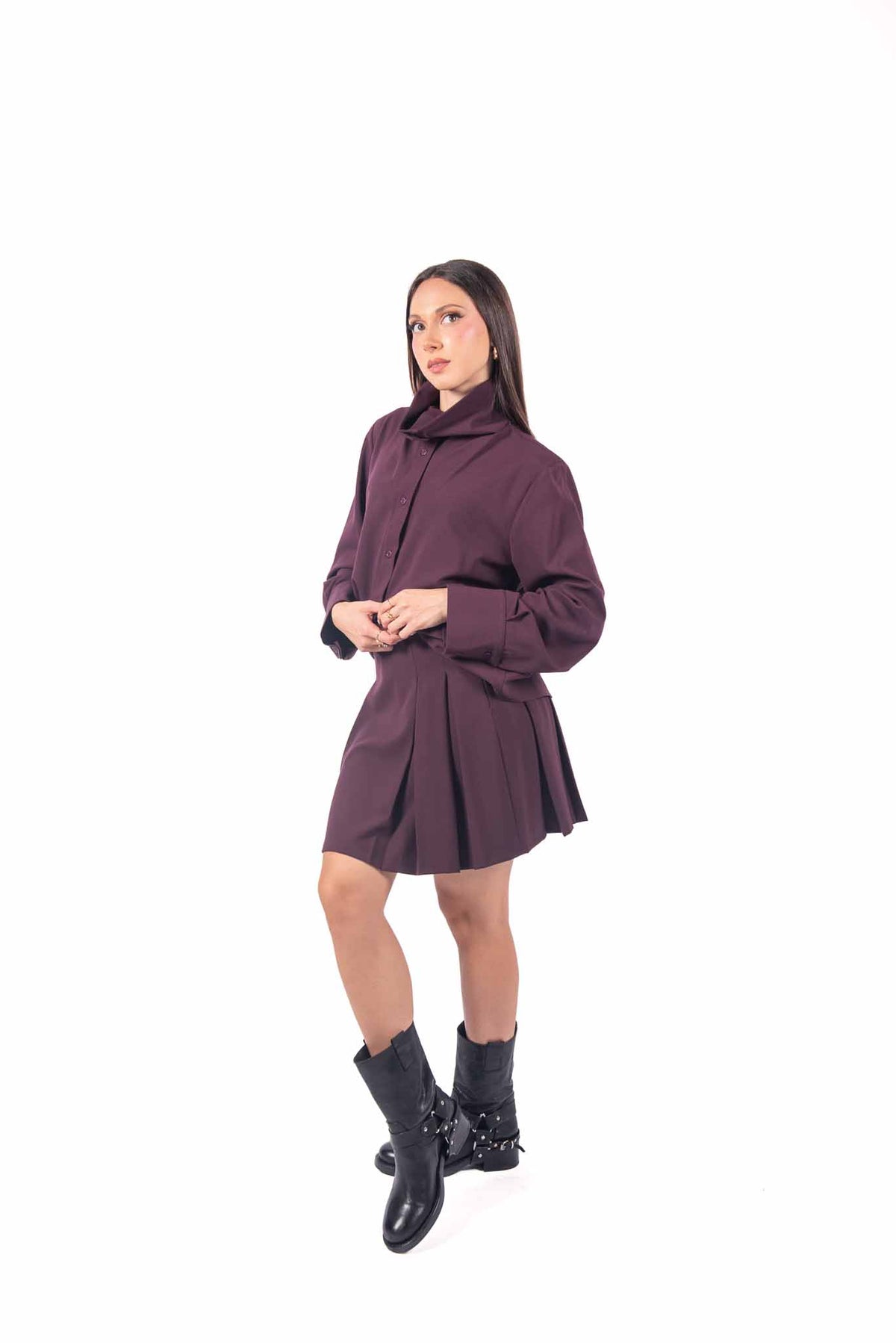 Minigonna Bordeaux con Pieghe donna Tensione in - 5