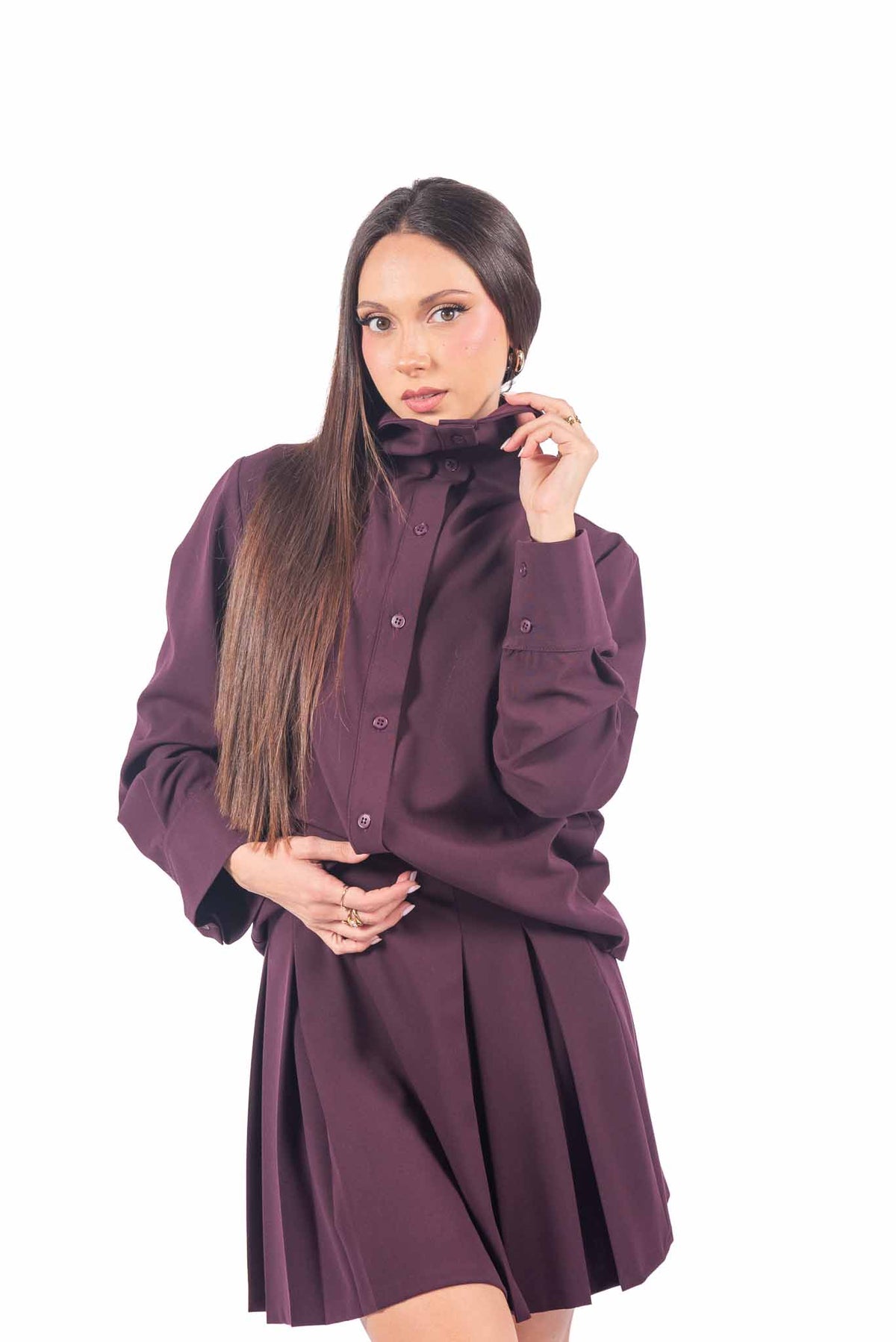Camicia Bordeaux con Maxi Collo donna Tensione in - 1