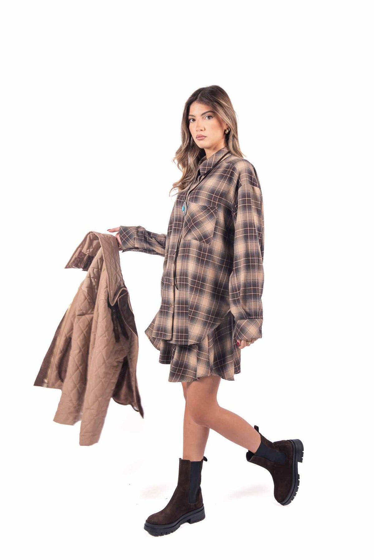 Camicia Oversize a Quadri Tartan con Bolo Tie Western donna Tensione in - 3