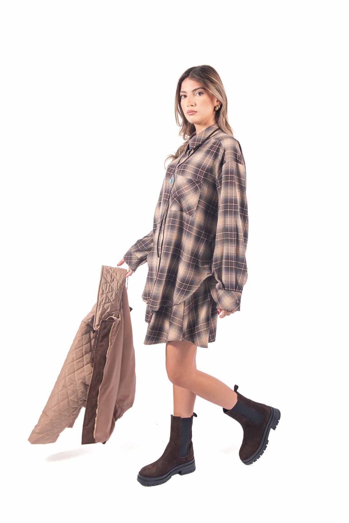 Camicia Oversize a Quadri Tartan con Bolo Tie Western donna Tensione in - 5