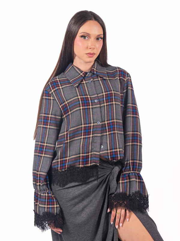 Camicia Crop Tartan con Pizzo da donna Tensione in