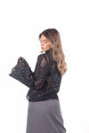 Blusa Nera in Pizzo Collo Arricciato donna Tensione in - 3