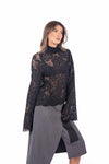 Blusa Nera in Pizzo Collo Arricciato donna Tensione in - 1