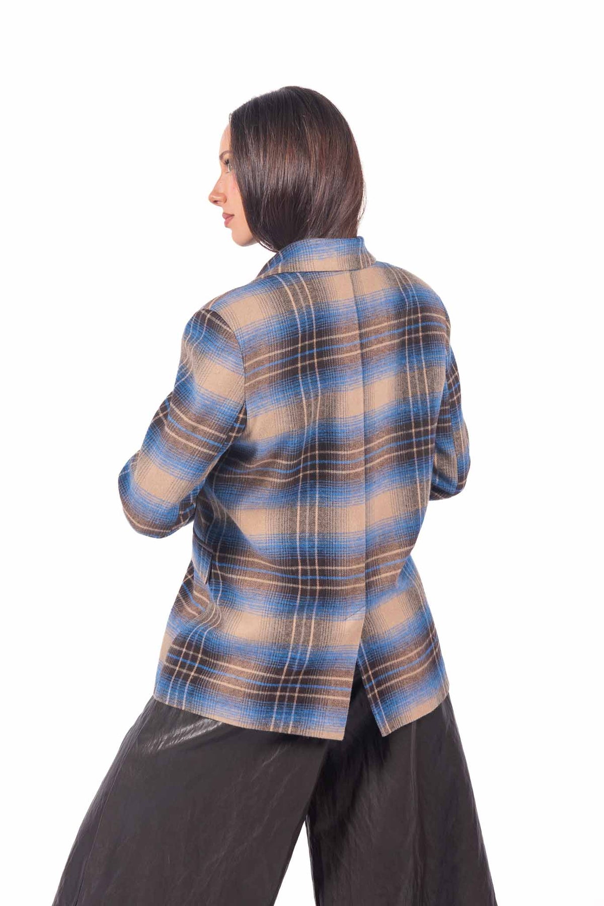 Blazer Sartoriale Tartan Blu/Cammello Monobottone. donna Tensione in - 5