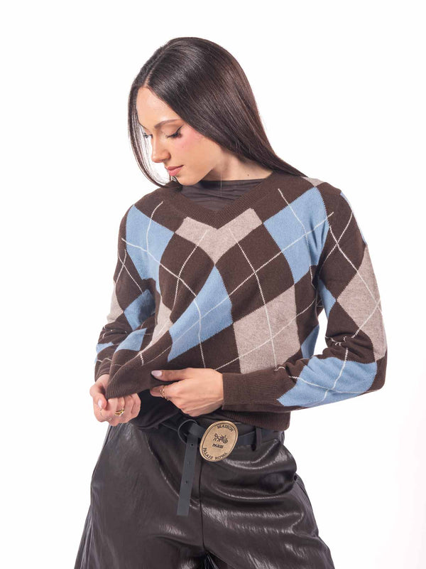 Maglia Pullover a Rombi Marrone da donna Tensione in