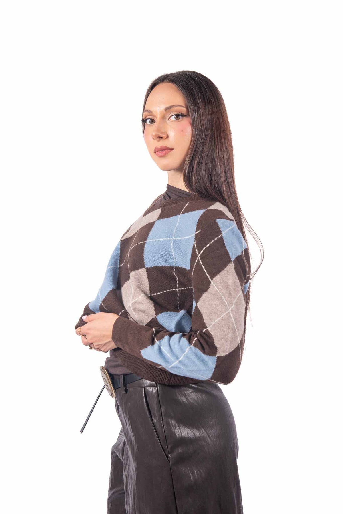 Maglia Pullover a Rombi Marrone donna Tensione in - 3