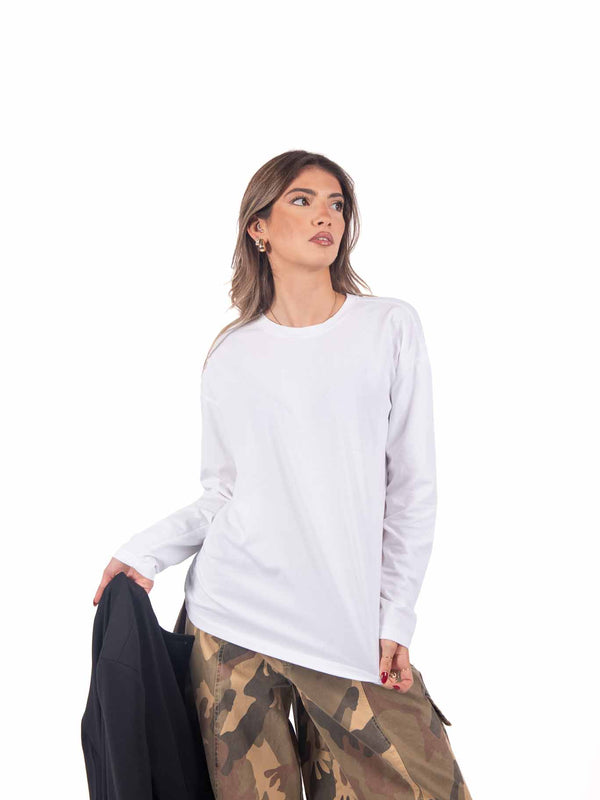 Maglia Bianca Basic a Maniche Lunghe da donna Tensione in