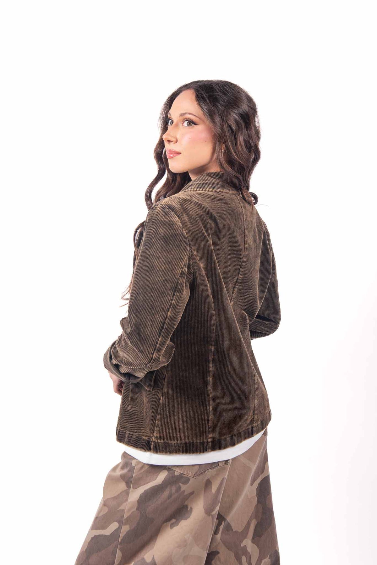 Blazer Sartoriale in Velluto a Coste Cioccolato donna Miss love - 5