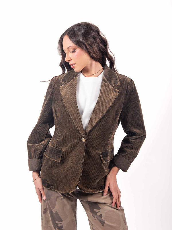 Blazer Sartoriale in Velluto a Coste Cioccolato da donna Miss love