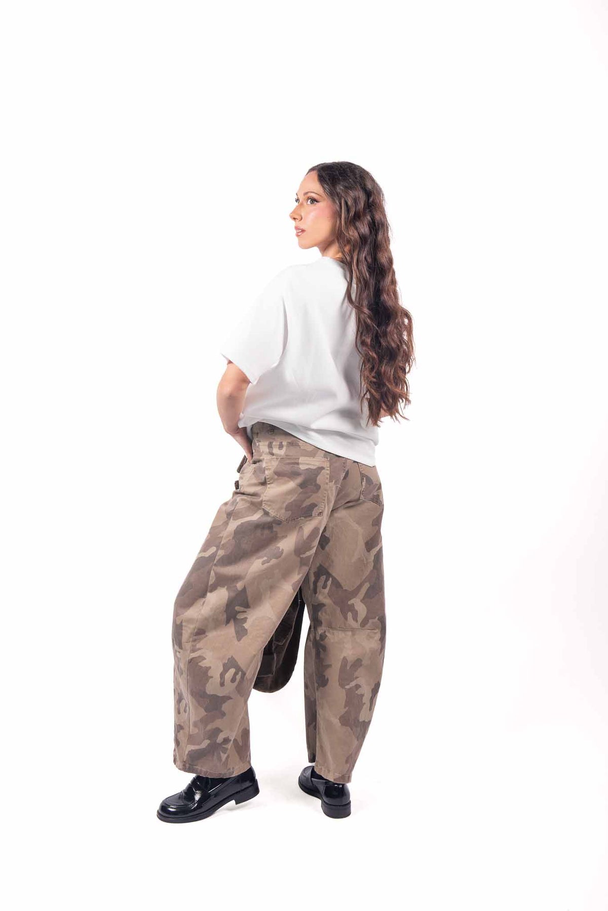 Pantaloni Palazzo Stampa Camouflage Beige donna Miss love - 5